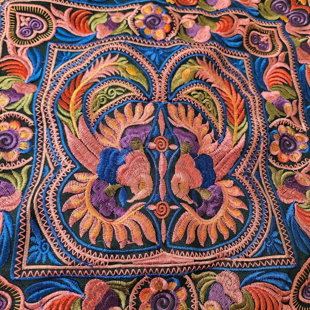 2pc Boho Embroidered Throw Pillow Shams Square Black‎ Multicolor